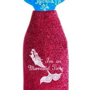 Pink sparkle glitter Mermaid Life Bottle koozie